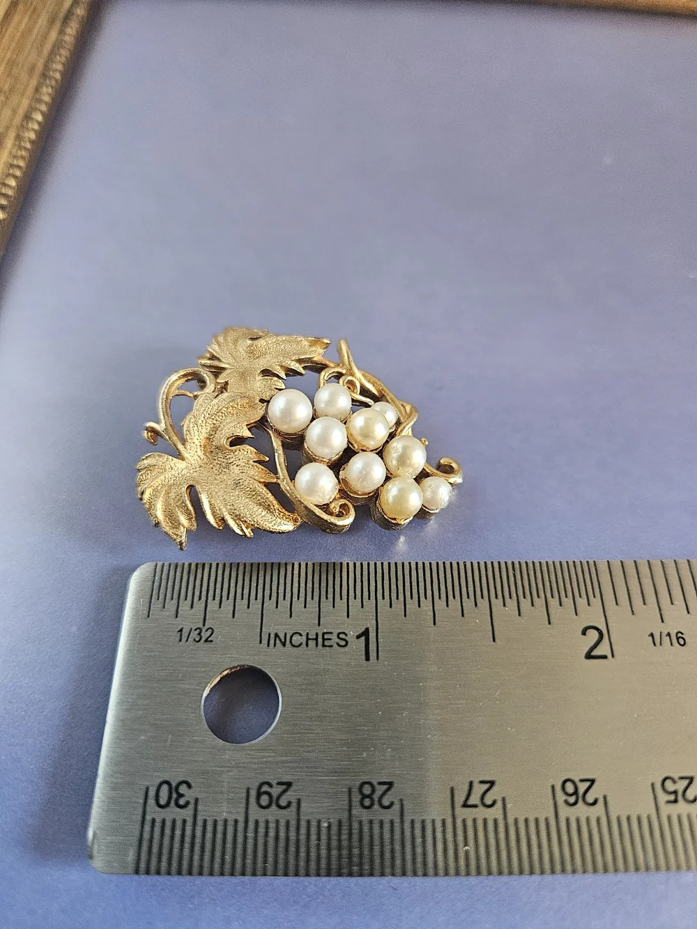 Vintage Roma Gold-Tone Pearl Grape Cluster Brooch